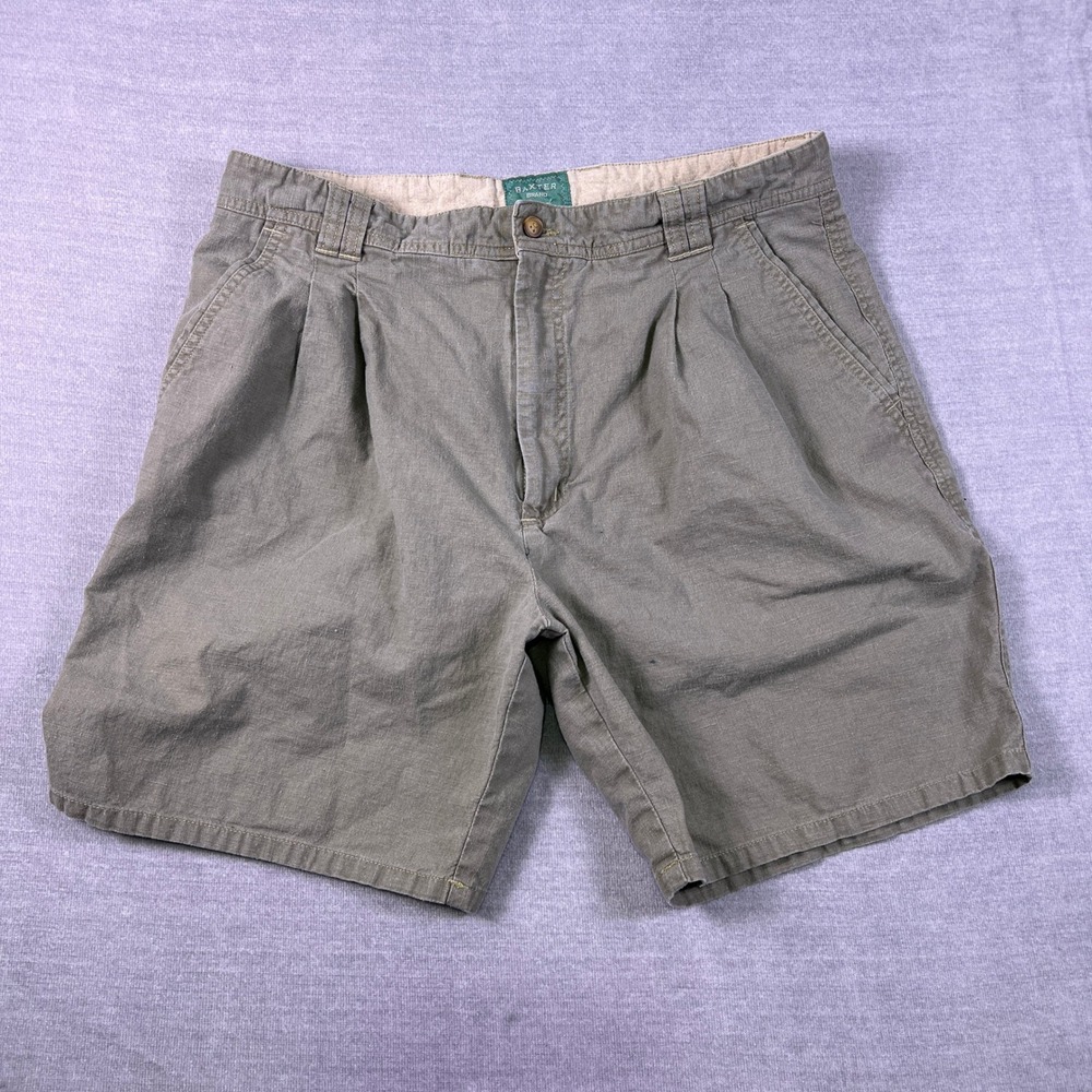 Baxter Brand Natural Pleated Mid Rise Linen Cotton‎ Shorts Womens 36 Gray